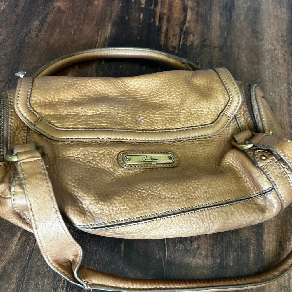 Cole Haan Village Metallic Bronze Gold Pebbled Leather Satchel Shoulder Bag